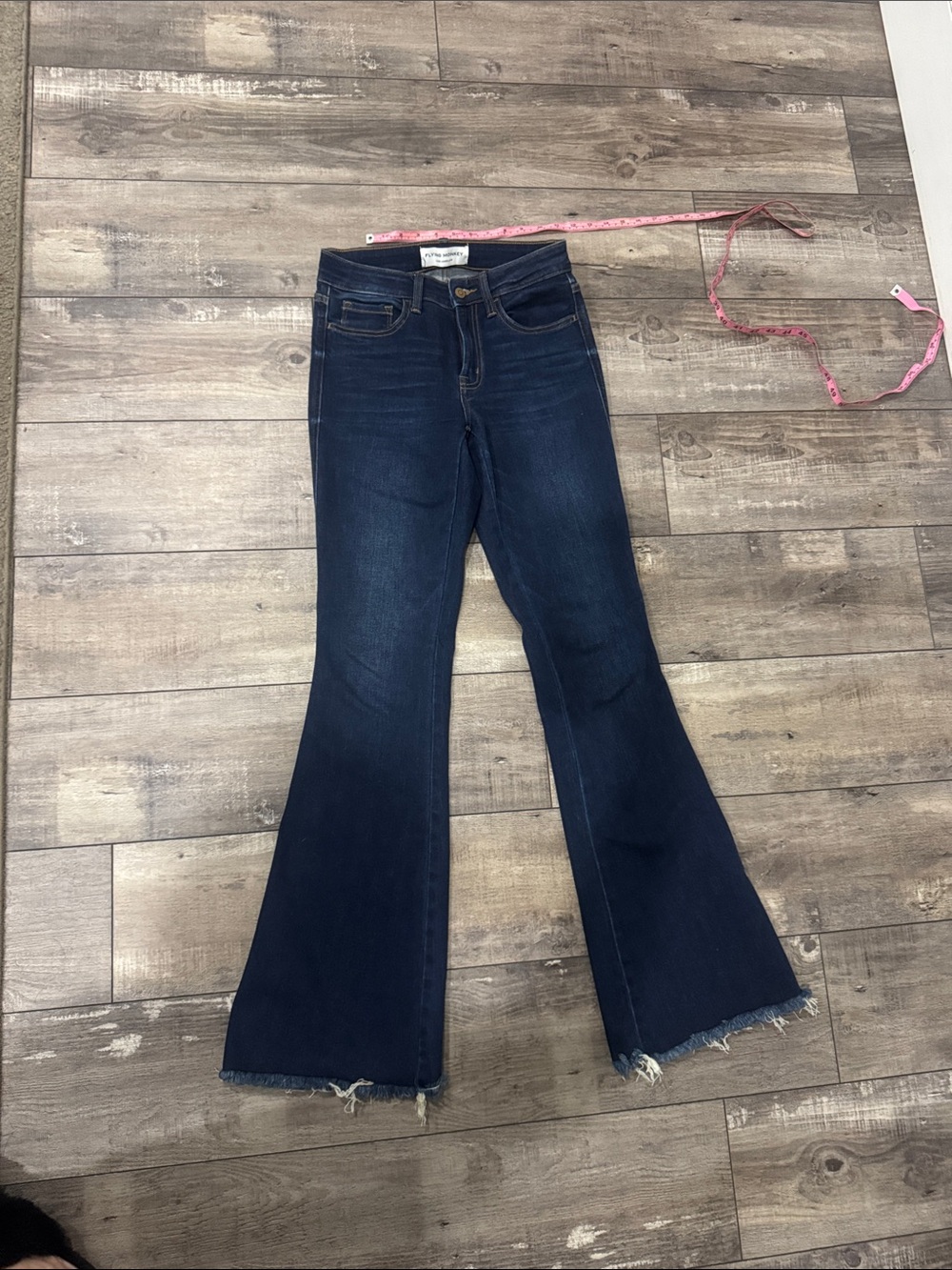 Flying Monkey Dark Blue Flare Jeans with Raw Hem